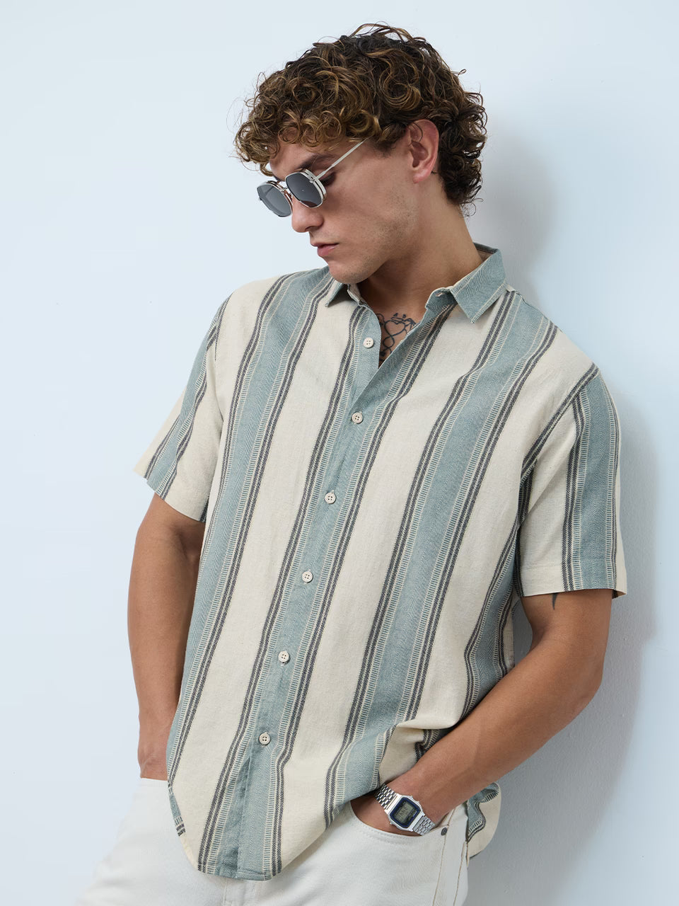 Cotton Linen Stripes: Jade Haze